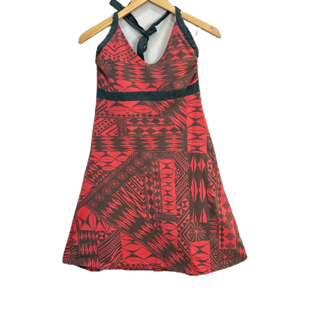 Patagonia Iliana Halter Dress Coral Green Print Shelf Bra Women’s Medium